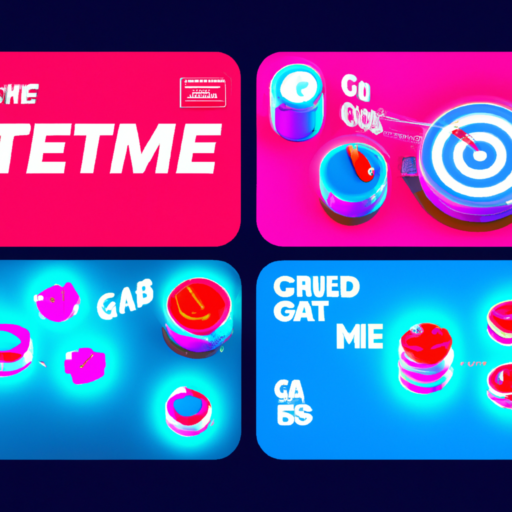Neon arcade collage: players, HUD badges, and tournament overlays